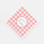 Pastel Raspberry Red Happy Oaster Kariertes Muster Serviette (Ecke)
