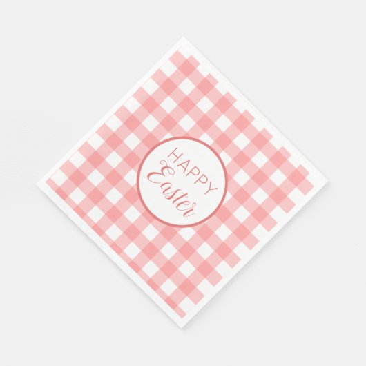 Pastel Raspberry Red Happy Oaster Kariertes Muster Serviette (Ecke)