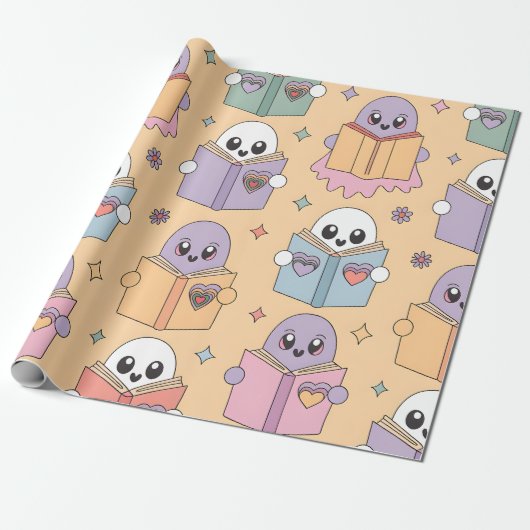 Pastel Reading Retro Ghosts Kawaii Buch Lover Geschenkpapier (Ungerollt)