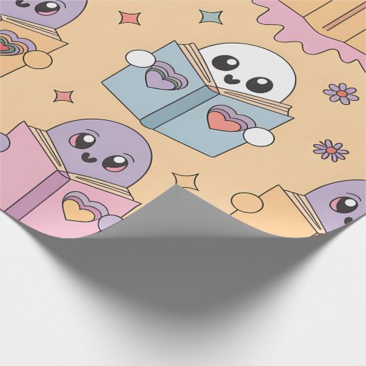 Pastel Reading Retro Ghosts Kawaii Buch Lover Geschenkpapier (Ecke)