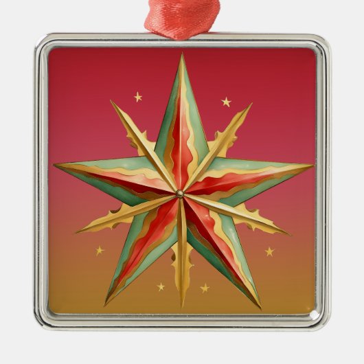 PASTEL RED GREEN GOLD POINED CHRISTMAS STAR ORNAMENT AUS METALL (Vorne)