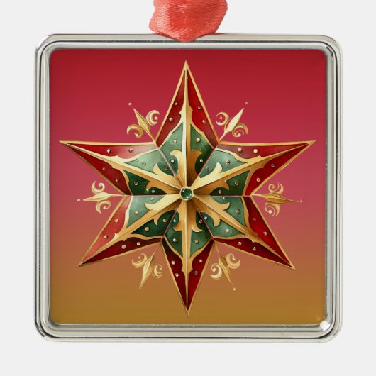 PASTEL RED GREEN GOLD POINED CHRISTMAS STAR ORNAMENT AUS METALL (Vorne)