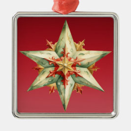 PASTEL RED GREEN GOLD POINED CHRISTMAS STAR ORNAMENT AUS METALL