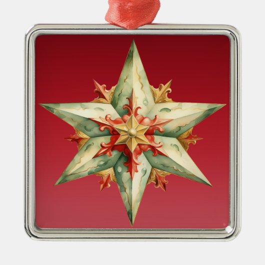 PASTEL RED GREEN GOLD POINED CHRISTMAS STAR ORNAMENT AUS METALL (Vorne)