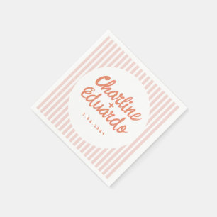 Pastel Red Hand Drawn Retro Wedding Napkins Serviette
