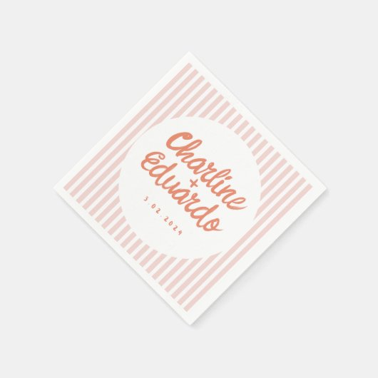 Pastel Red Hand Drawn Retro Wedding Napkins Serviette (Ecke)