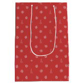 Pastel Red Minimalistic Christmas Pattern Mittlere Geschenktüte (Rückseite)