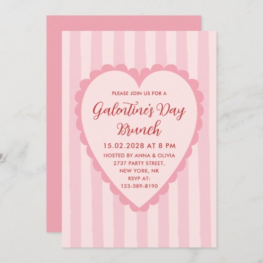 Pastel Red Pink Hand Drawn Galentine's Day Brunch Einladung (Vorne/Hinten)