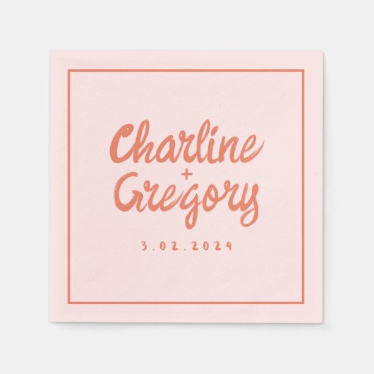 Pastel Red pink Handwriting Retro Wedding Napkins Serviette (Vorderseite)