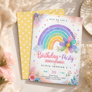 Pastel-Regenbogen 2. Geburtstag Einladung