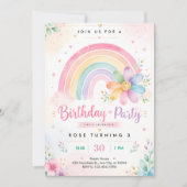 Pastel Regenbogen 3. Geburtstag Einladung (Vorderseite)