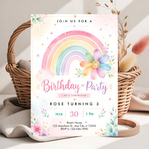 Pastel Regenbogen 3. Geburtstag Einladung