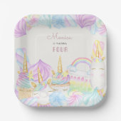 Pastel Regenbogen Aquarell Einhorn Geburtstag süß Pappteller (Vorderseite)