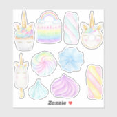 Pastel Regenbogen Aquarellfarbe Einhorn Aufkleber (Blatt)