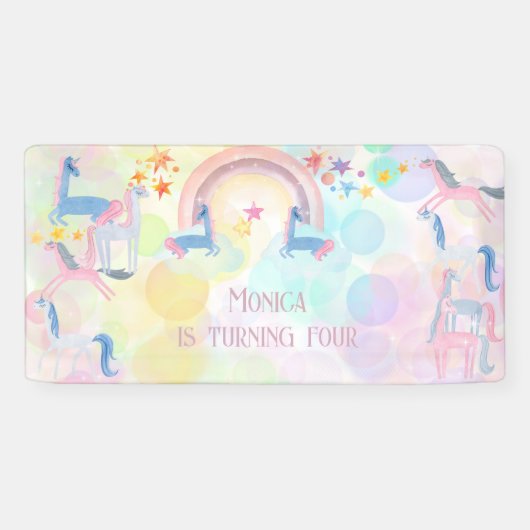 Pastel Regenbogen Aquarellfarbe Einhorn Kindergebu Banner (Horizontal)