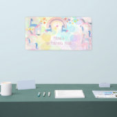 Pastel Regenbogen Aquarellfarbe Einhorn Kindergebu Banner (Messe)