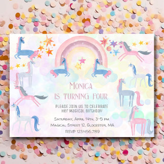 Pastel Regenbogen Aquarellfarbe Einhorn Kindergebu Einladung