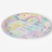 Pastel Regenbogen Aquarellfarbe Einhorn Kindergebu Pappteller (Schrägansicht)