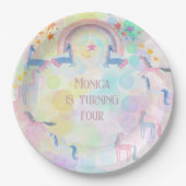 Pastel Regenbogen Aquarellfarbe Einhorn Kindergebu Pappteller (Vorderseite)