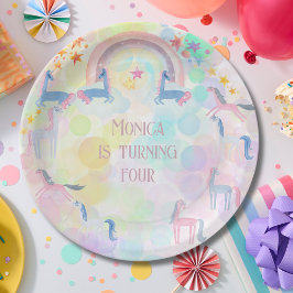 Pastel Regenbogen Aquarellfarbe Einhorn Kindergebu Pappteller