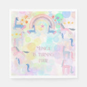 Pastel Regenbogen Aquarellfarbe Einhorn Kindergebu Serviette (Vorderseite)