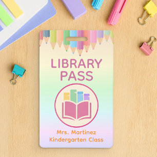 Pastel-Regenbogen-Bibliotheksausweis-Abzeichen für Ausweis