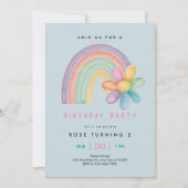Pastel Regenbogen-Blume 2. Geburtstag Einladung (Vorderseite)