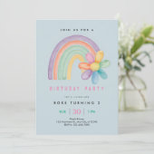Pastel Regenbogen-Blume 2. Geburtstag Einladung (Stehend Vorderseite)