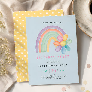 Pastel Regenbogen-Blume 2. Geburtstag Einladung