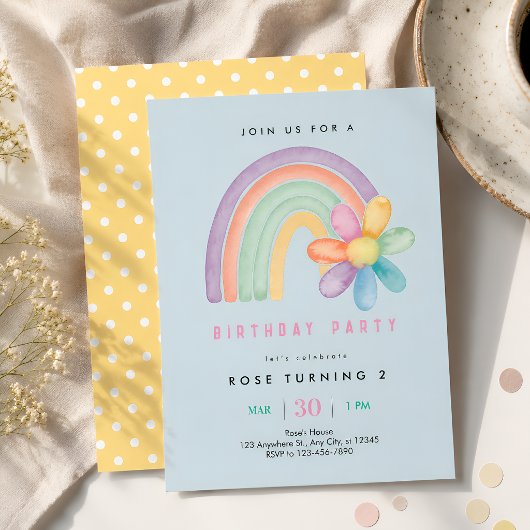 Pastel Regenbogen-Blume 2. Geburtstag Einladung
