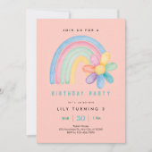 Pastel-Regenbogen-Blumen 3. Geburtstag Einladung (Vorderseite)