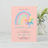 Pastel-Regenbogen-Blumen 3. Geburtstag Einladung (Stehend Vorderseite)