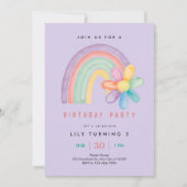 Pastel-Regenbogen-Blumen 3. Geburtstag Einladung (Vorderseite)
