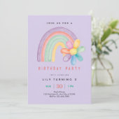 Pastel-Regenbogen-Blumen 3. Geburtstag Einladung (Stehend Vorderseite)