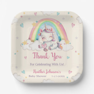 Pastel-Regenbogen-Einhorn-Baby-Party Pappteller
