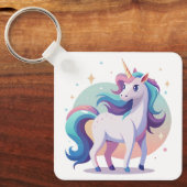 Pastel Regenbogen Einhorn im Cartoon-Stil Schlüsselanhänger (Vorderseite)