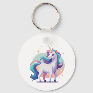 Pastel Regenbogen Einhorn im Cartoon-Stil Schlüsselanhänger