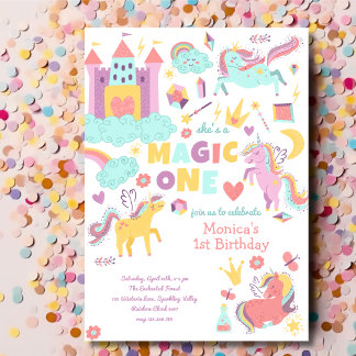 Pastel Regenbogen Einhornmagie eines Geburtstags Einladung