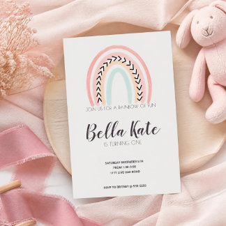 Pastel-Regenbogen-Einladung zum ersten Geburtstag Einladung