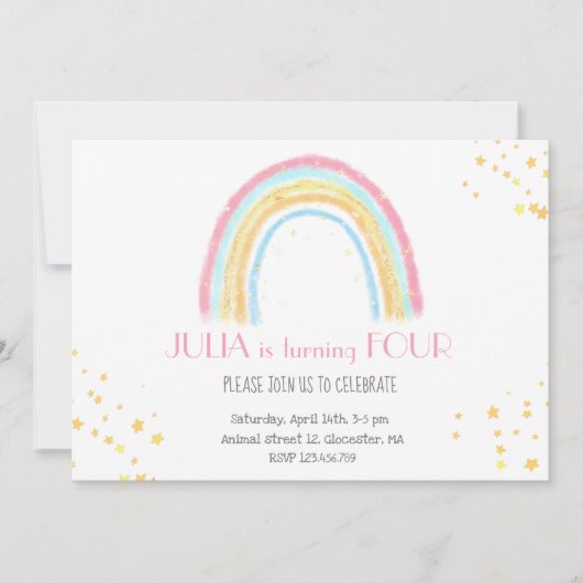 Pastel Regenbogen funkelnd Geburtstag Einladung (Vorderseite)