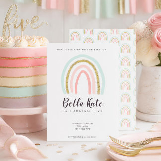 Pastel-Regenbogen-Geburtstagseinladung | Mädchenpa Einladung