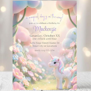 Pastel Regenbogen & Glitzer Einhorn Geburtstagsfei Einladung