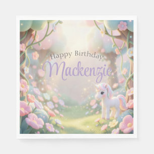 Pastel Regenbogen & Glitzer Einhorn Geburtstagsfei Serviette