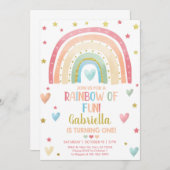 Pastel Regenbogen Gold Mädchen 1. Geburtstag einla Einladung (Vorne/Hinten)