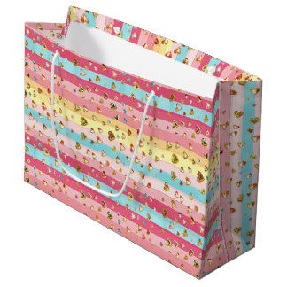Pastel Regenbogen & Herzen Große Geschenktasche Geschenktüte