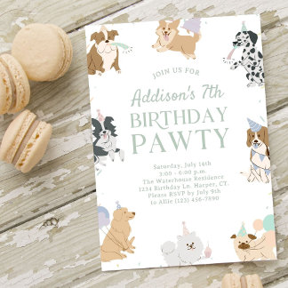 Pastel Regenbogen Kinder Lass uns feiern Puppy Hun Einladung