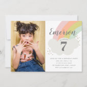 Pastel Regenbogen Kindergeburt Foto Einladung (Vorderseite)