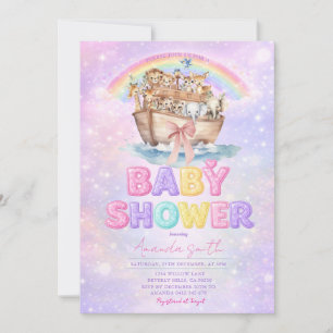 Pastel-Regenbogen-Noah-Arch-Baby-Shower-Einladung Einladung