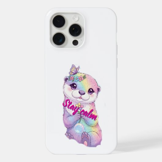 Pastel-Regenbogen-Otter-Stay-Calm-Blumen-Case iPhone Hülle (Rückseite)