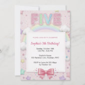 Pastel Regenbogen Pailletten Glitter Mädchen 5. Ge Einladung (Vorderseite)